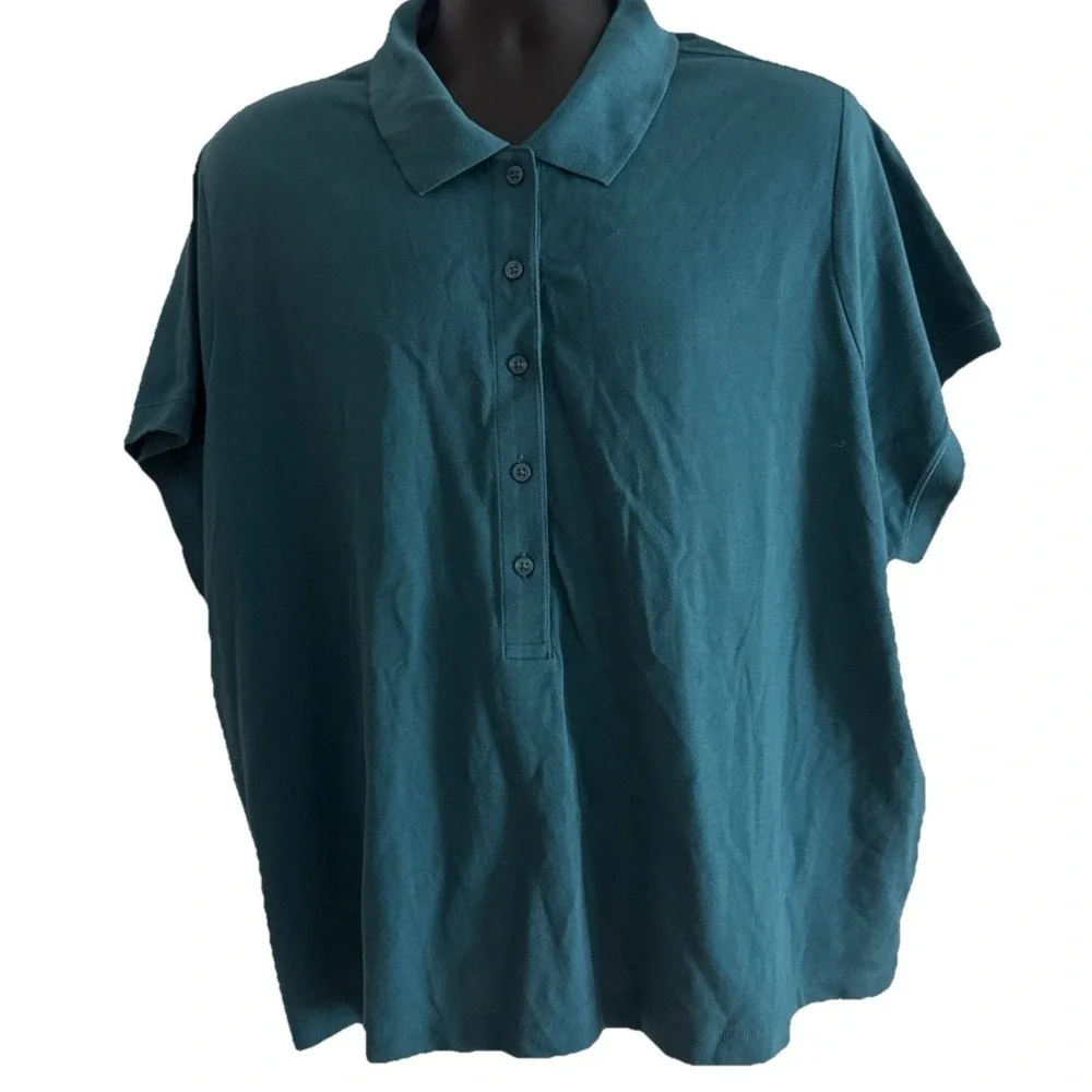 NWT Athleta Pique Short Sleeve On The Go Polo Plus 3X  Borealis‎ Green